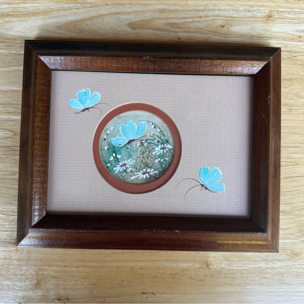 VTG Stockstill Original Painting 9x7 Inch Flowers Butterflies Wood Frame‎ Texas